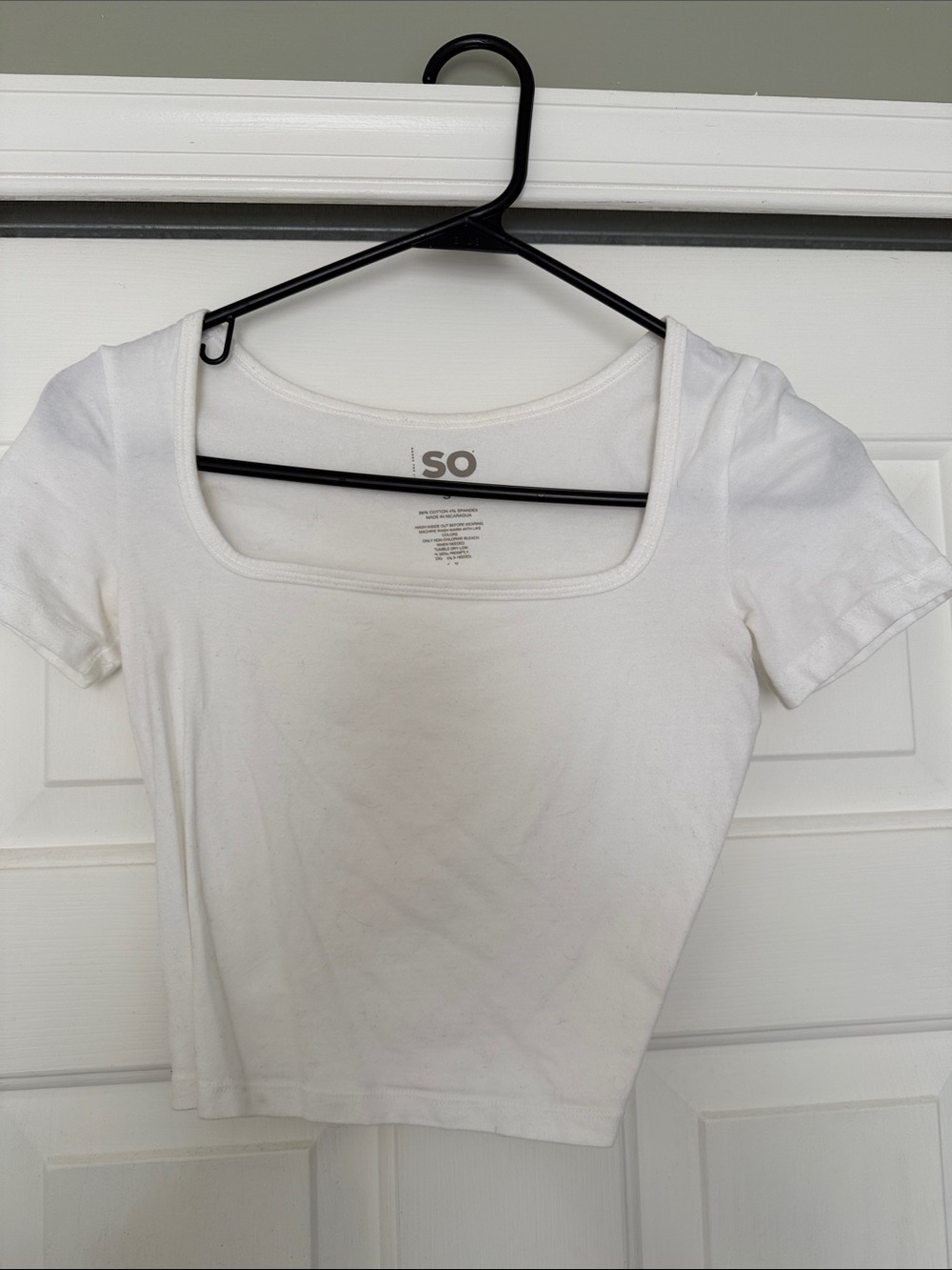 SO White Square Neck Short Sleeve Crop Top